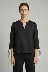 Camicia scollo V lino ECOALF JENA SHIRT - Black