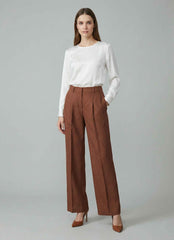 Pantalone dritto misto lino GAELLE PARIS GAABW10024 - Marrone