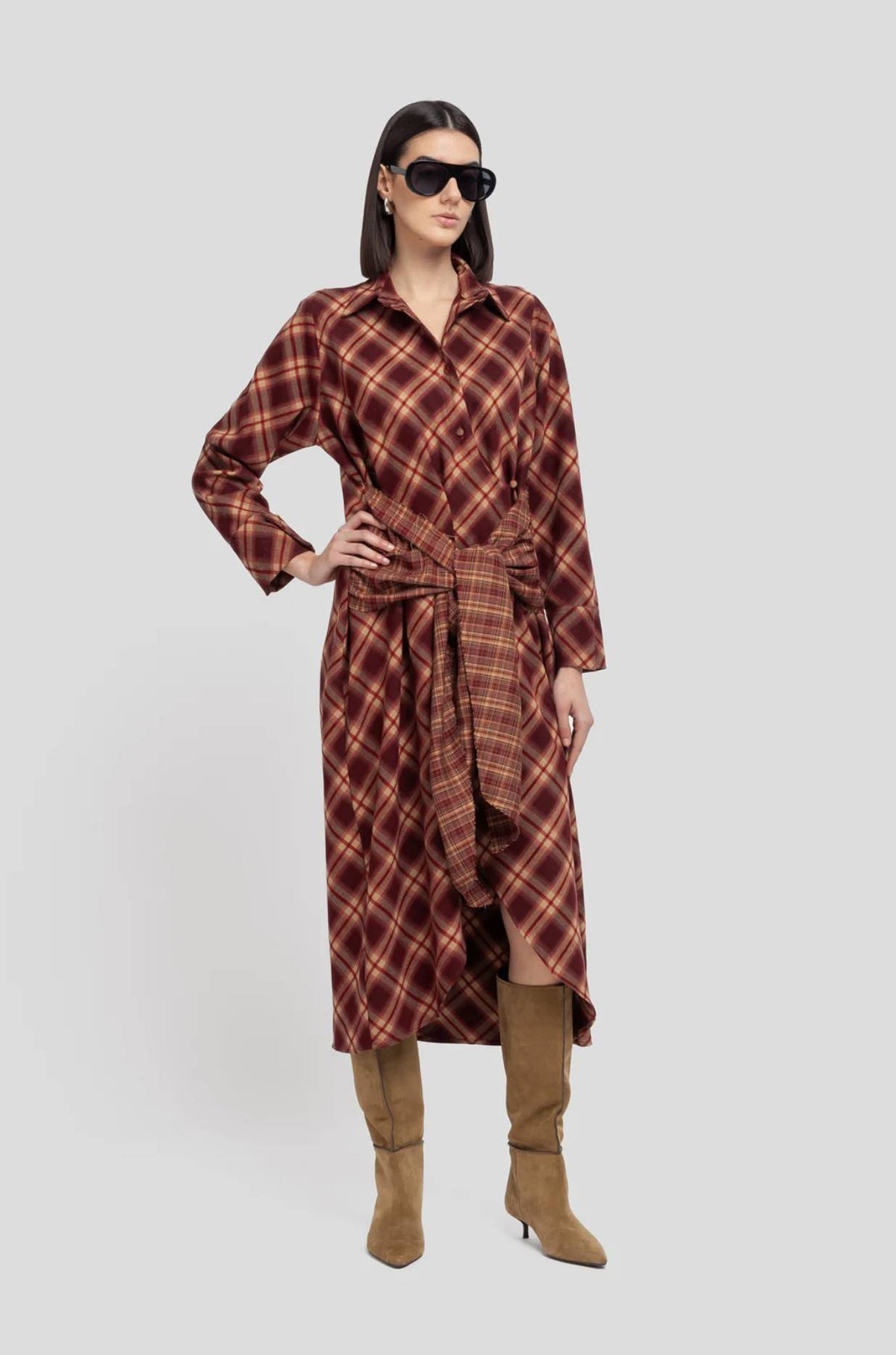 Abito chemisier in tartan WEILI ZHENG DL06 - Wine