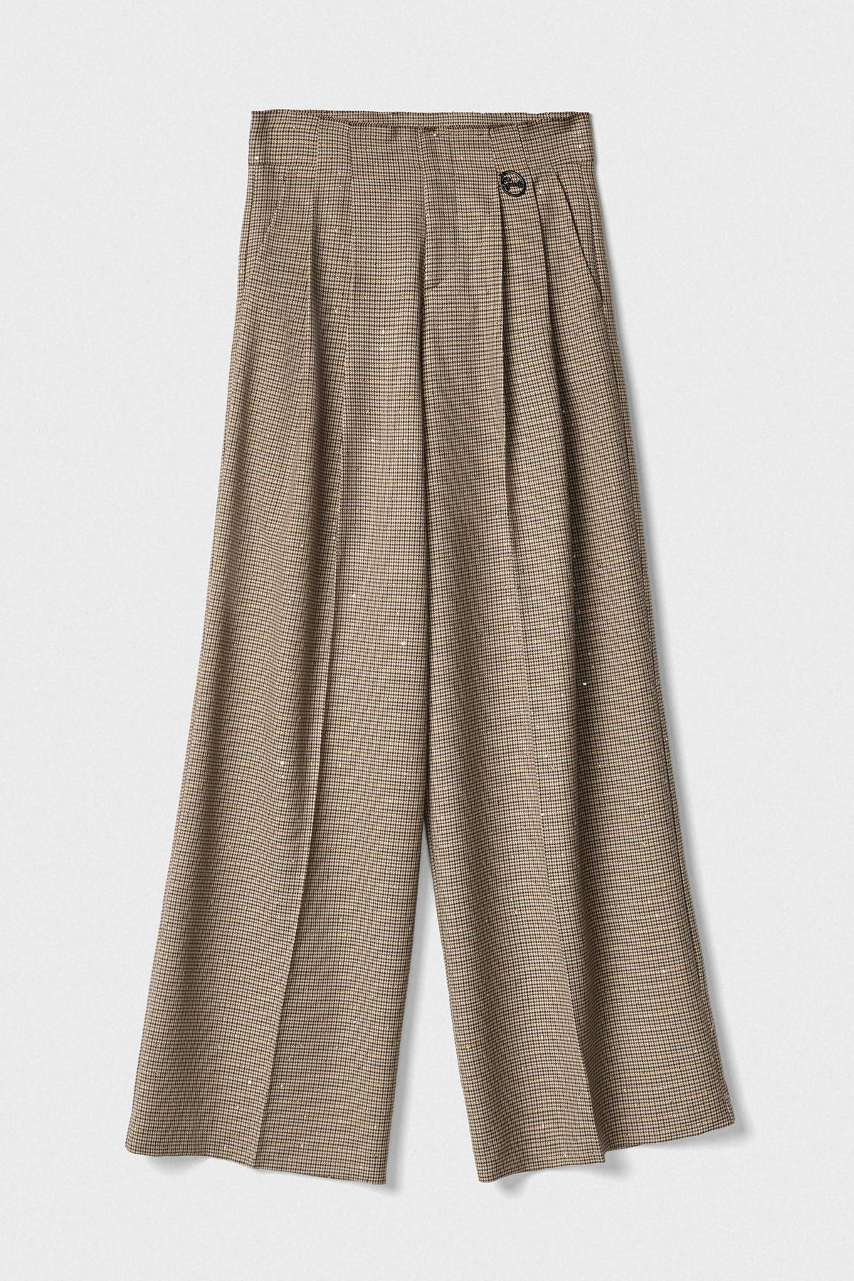 Pantalone gamba dritta tessuto quadretto GAELLE PARIS GAABW06876 - Beige