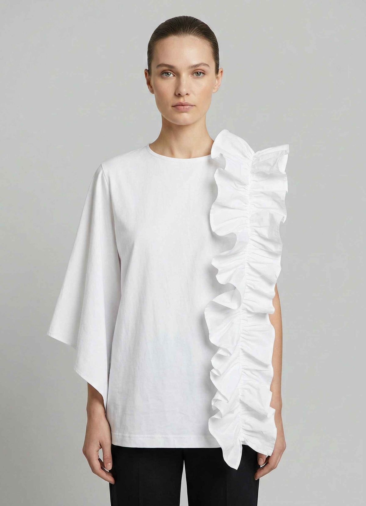 T-shirt asimettrica con ruches WEILI ZHENG S26TS04 - White