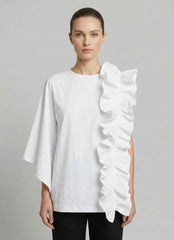 T-shirt asimettrica con ruches WEILI ZHENG S26TS04 - White