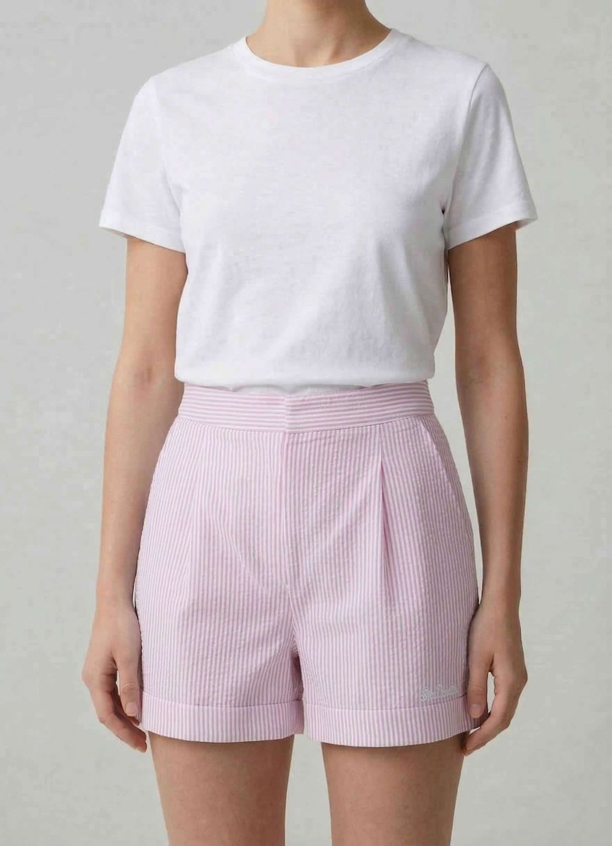 Short SAINT BARTH AMANI - Cotton Stripes 03170L Bianco/Rosa