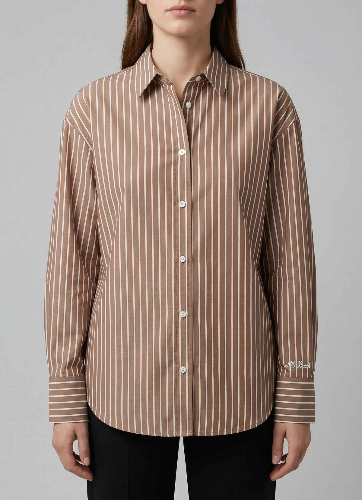 Camicia SAINT BARTH CRISTAL - Cotton Stripes Tiny 01378L Bianco/Marrone
