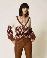Cardigan jacquard TWINSET ACTITUDE 3030 - Toffee