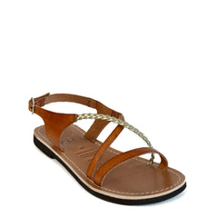 Sandalo basso F.M.P. 3273 - Cuoio/Treccia Platino