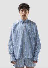 Camicia gessata con logo all over GCDS - Faded Blue/White