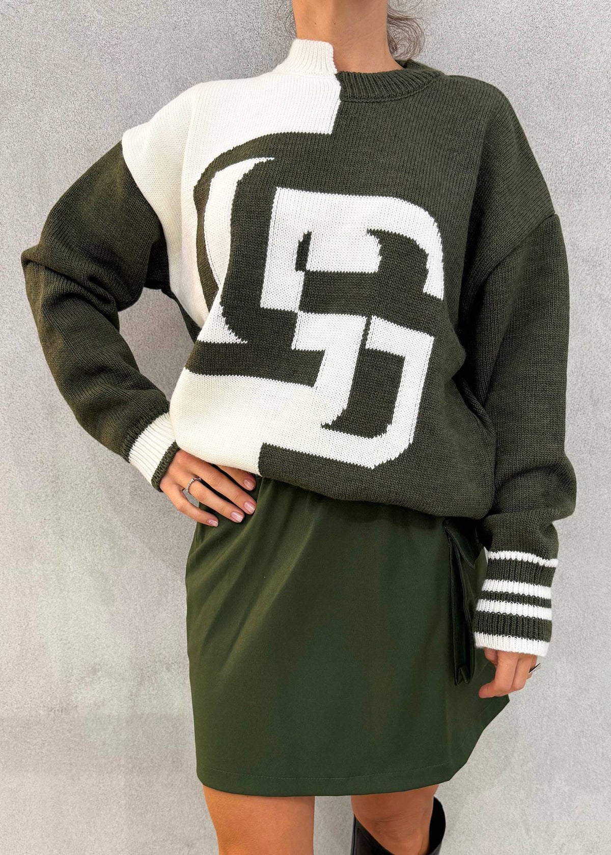 Pullover girocollo con maxi G GAELLE PARIS GAABW00946 - Verde/Bianco
