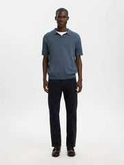 Polo Linen SELECTED 16096197 - Blue Mirage