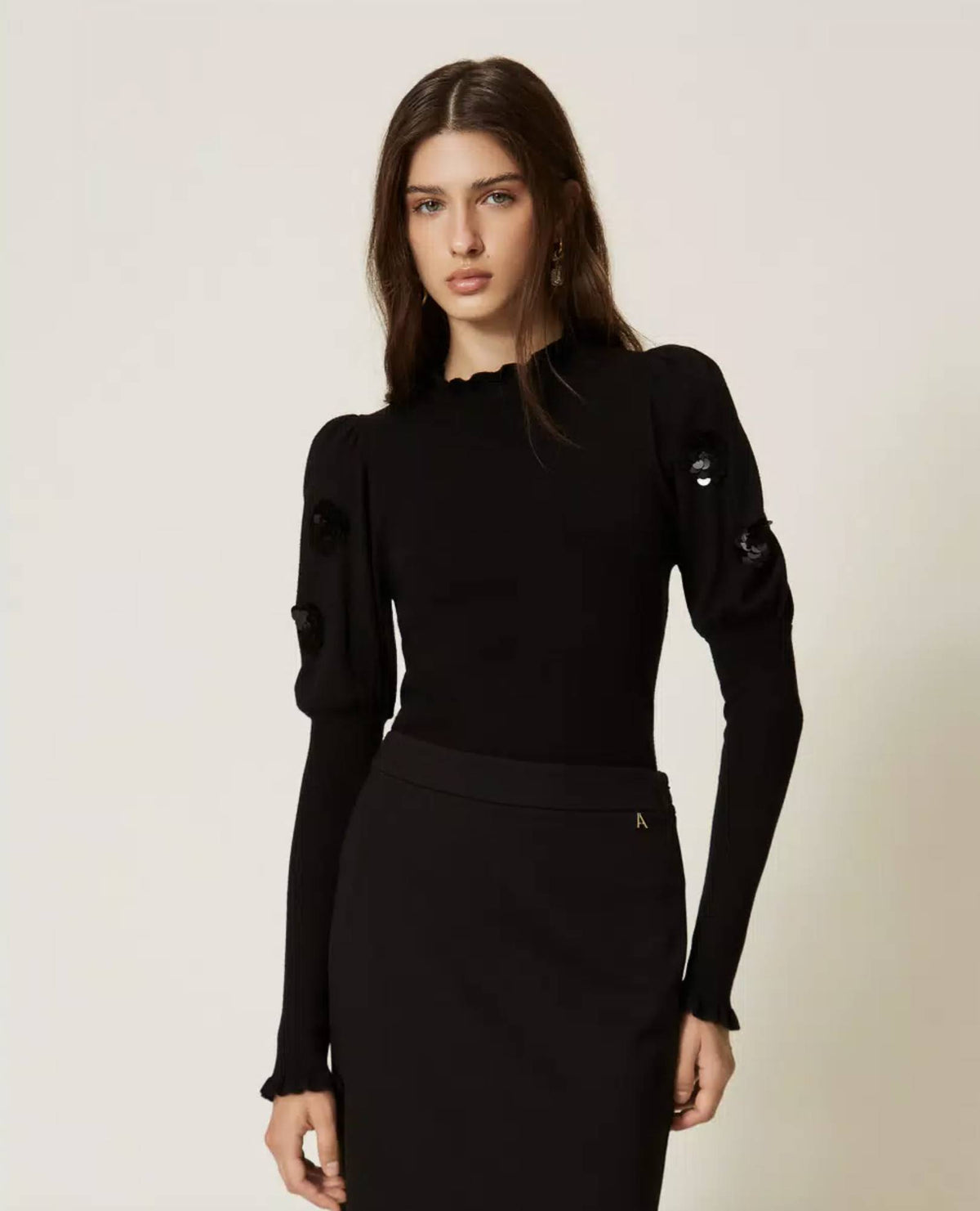 Maglia ricamo paillettes TWINSET ACTITUDE 3105 - Nero