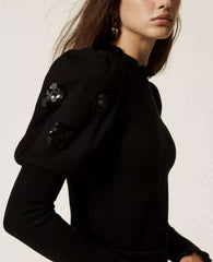 Maglia ricamo paillettes TWINSET ACTITUDE 3105 - Nero
