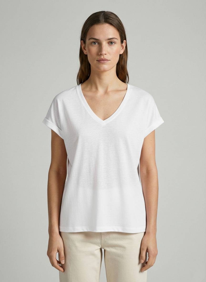 T-shirt scollo V ECOALF ARENDAL - White
