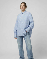 Camicia gessata con logo all over GCDS - Faded Blue/White