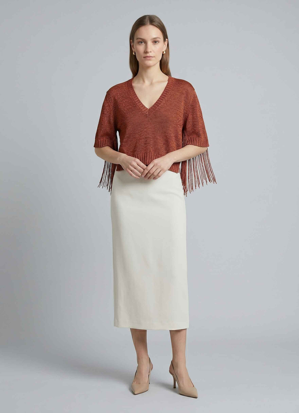 Top in maglia scollo V AKEP 13258 - Rame