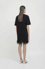 Mini abito t-shirt con piume WEILI ZHENG S26DC13 - Black