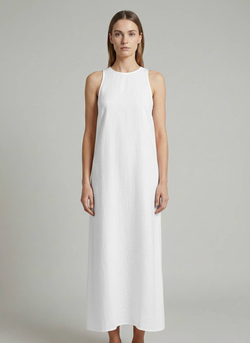 Abito lungo lino ECOALF UKARA DRESS - White