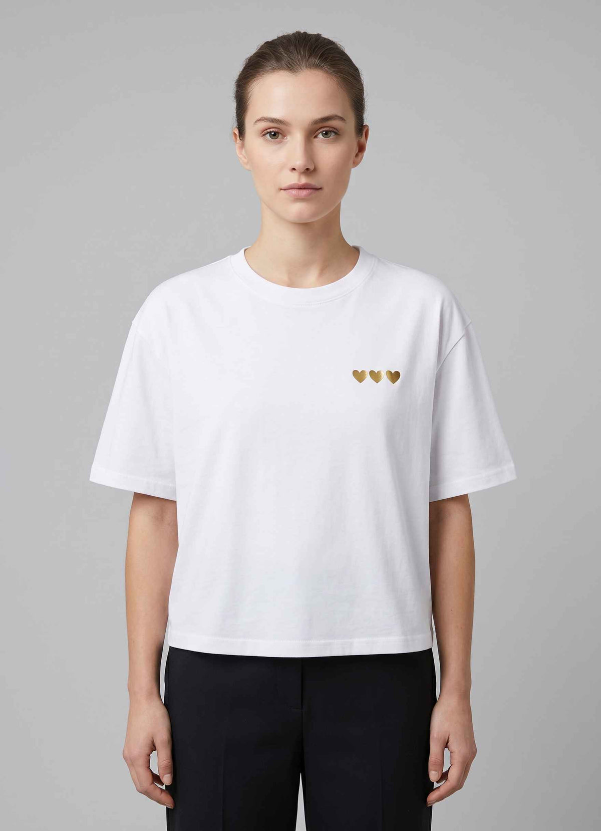 T-shirt Over GLAMOURETTE G12611 Cuori - Bianco/Oro