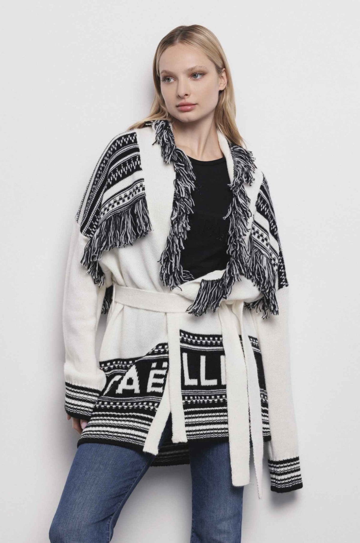 Cardigan frange GAELLE PARIS GAABW00881 - Bianco/Nero