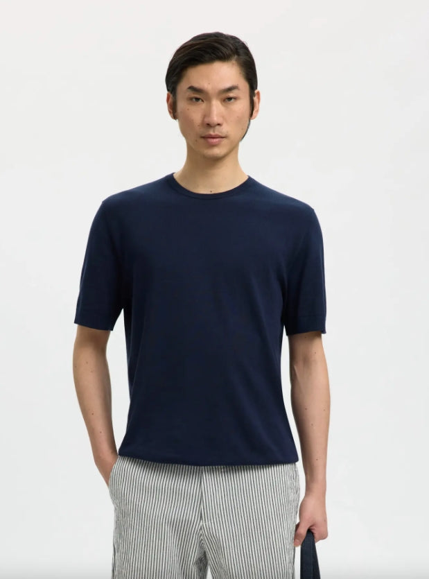 T-shirt in maglia SELECTED 16099828 - Navy