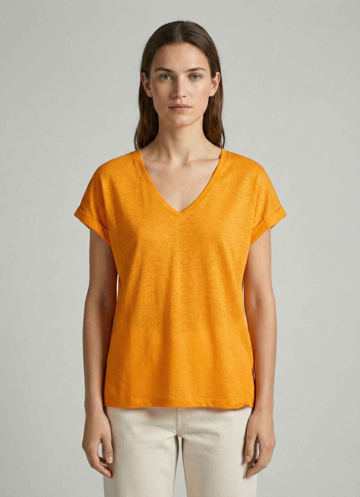 T-shirt scollo V ECOALF ARENDAL - Tangerine