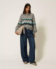 Maglia jacquard con pizzo TWINSET ACTITUDE 3034 - Grigio
