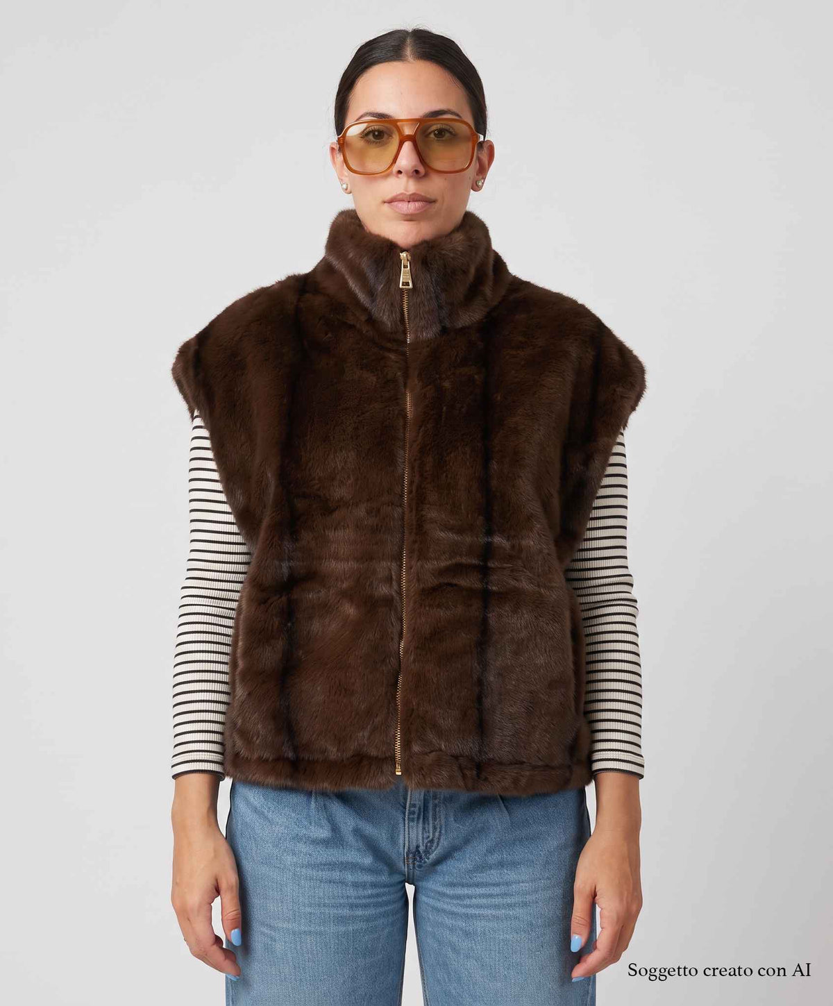Giubbotto smanicato ecofur ARTLOVE ISALYS - Brown