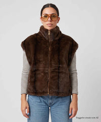 Giubbotto smanicato ecofur ARTLOVE ISALYS - Brown