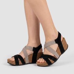 Sandalo con zeppa BIONATURA 24A991 - Scamosciato Nero