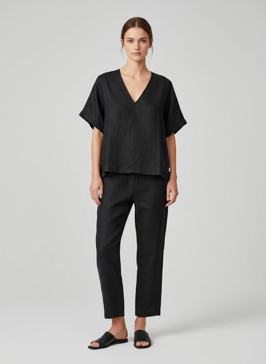 Camicia manica corta lino ECOALF DORA SHIRT - Black