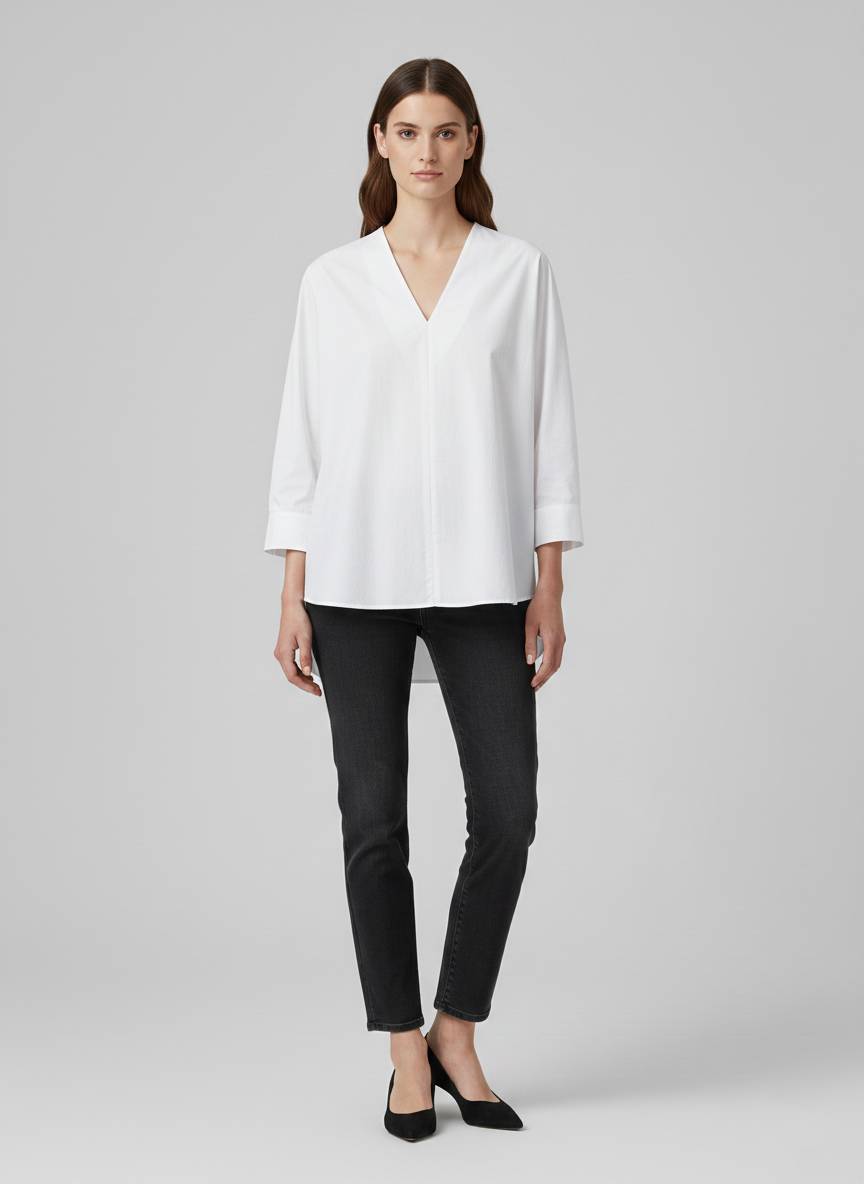 Camicia over scollo V ECOLAF PIA SHIRT - White