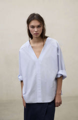 Camicia over scollo V ECOLAF PIA SHIRT - Sky Blue