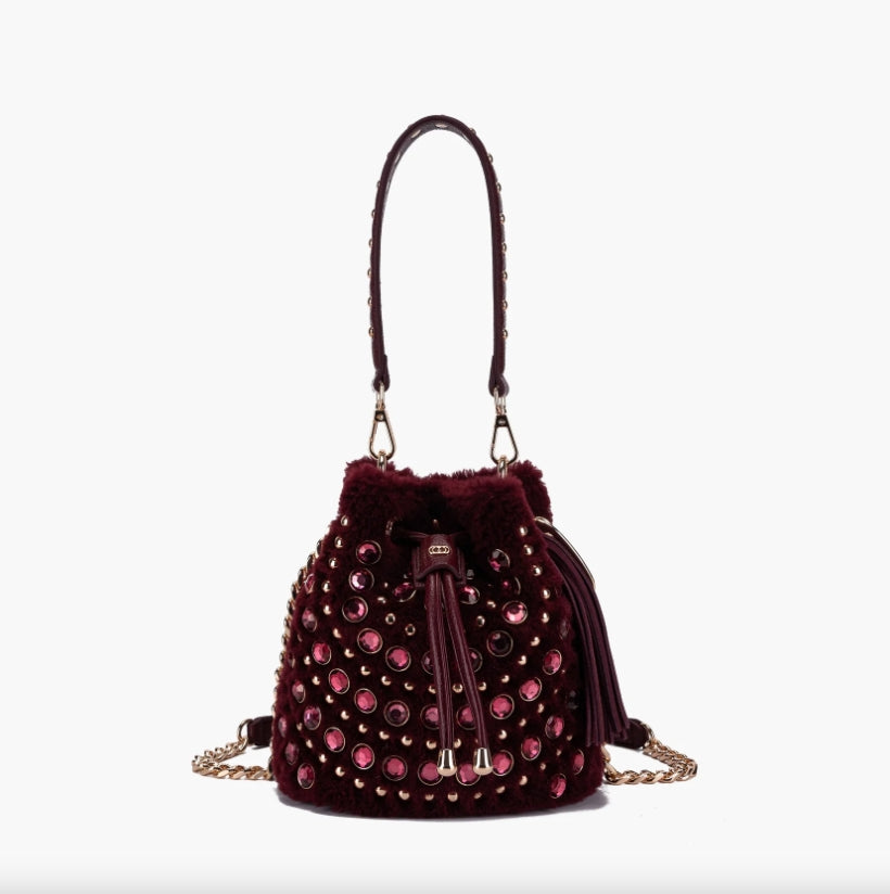 Secchiello LA CARRIE ANDROMEDA Small Fur Bucket 152M-ES-180-TBS - Burgundy