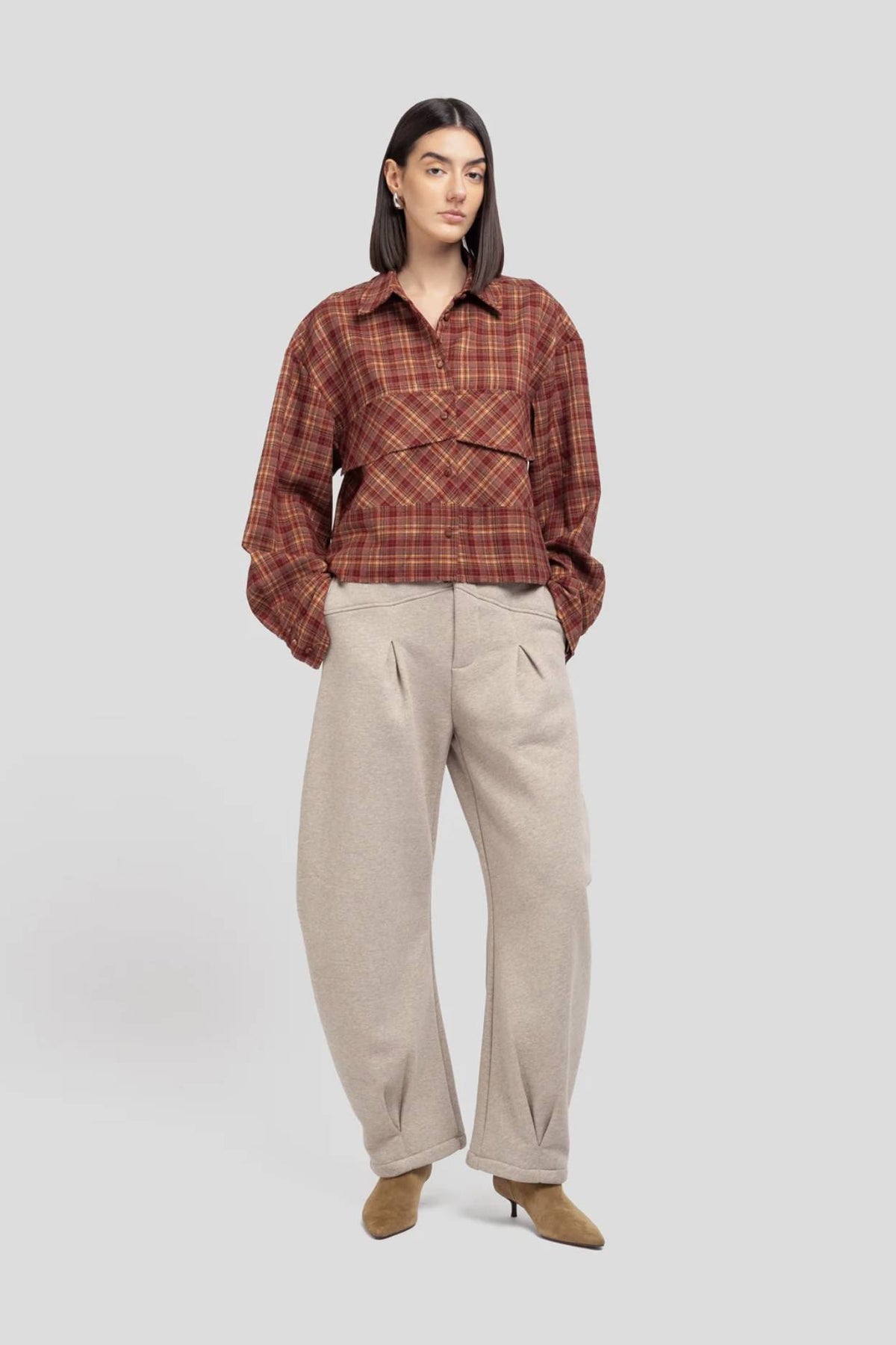 Camicia boxy fit WEILI ZHENG SL10 - Small Check Wine