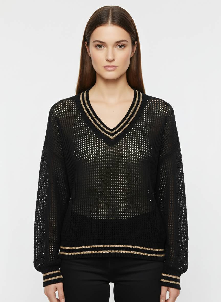 Maglia a rete scollo a V GAELLE PARIS GAABW09483 - Nero