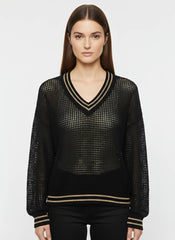 Maglia a rete scollo a V GAELLE PARIS GAABW09483 - Nero