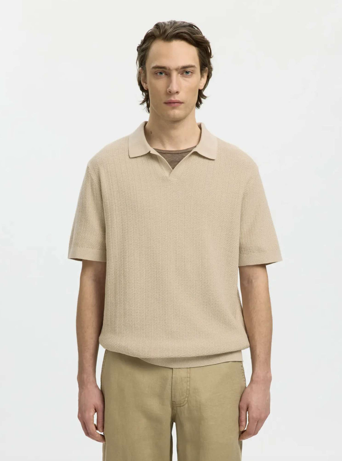 Polo Linen Blend SELECTED 16101575 - Oatmeal