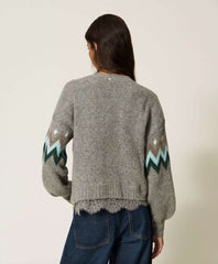 Maglia jacquard con pizzo TWINSET ACTITUDE 3034 - Grigio