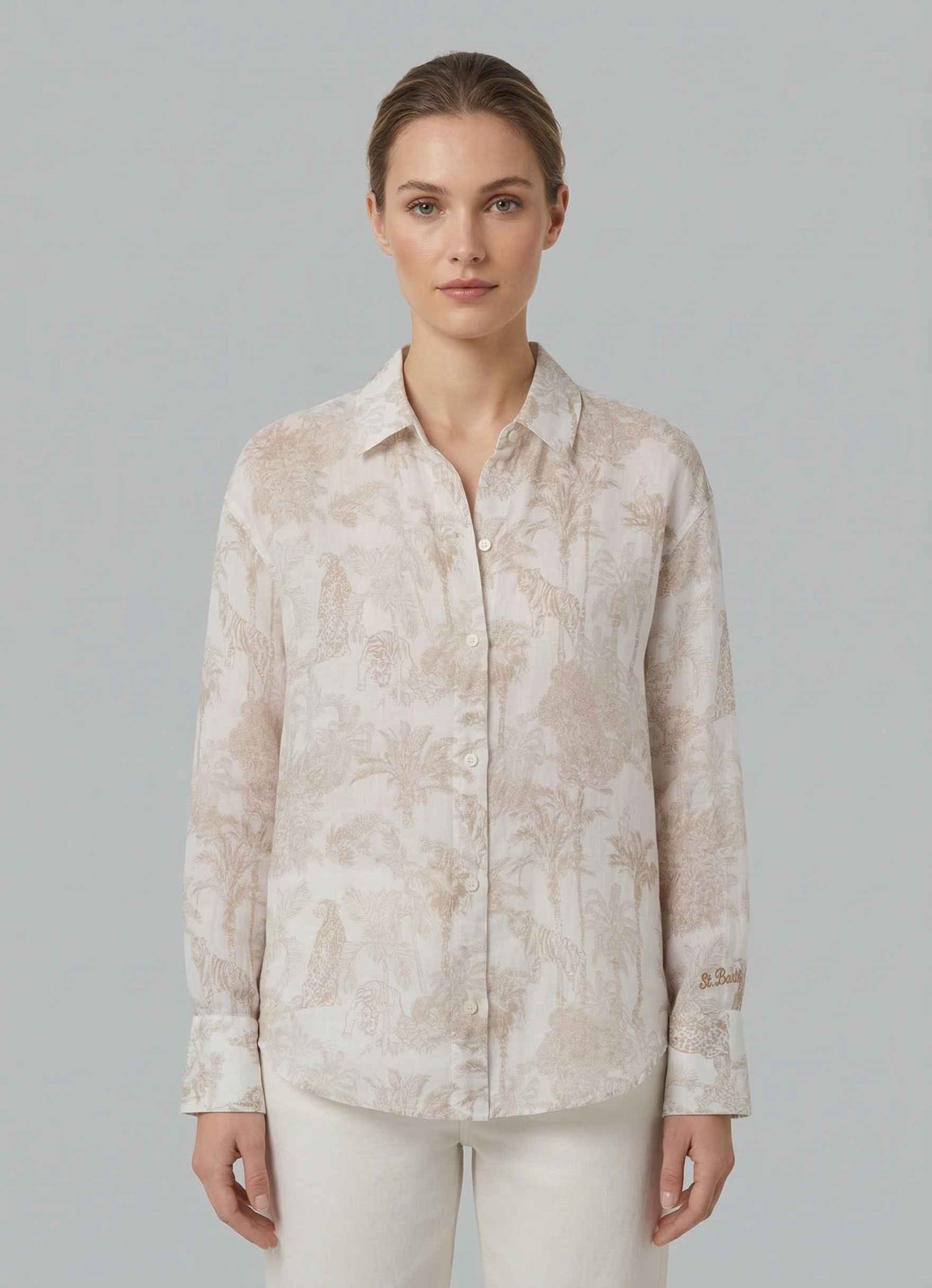 Camicia SAINT BARTH CRISTAL - Ramie Jungle Oceania 01087L Bianco/Beige