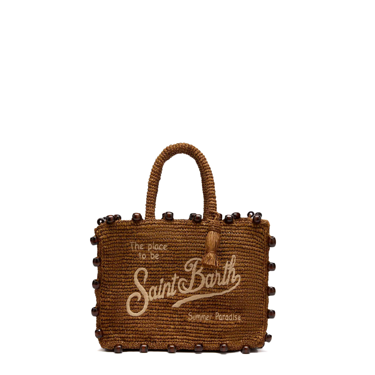 Borsa a mano SAINT BARTH COLETTE RAFFIA Beads 09044L - Marrone