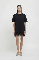 Mini abito t-shirt con piume WEILI ZHENG S26DC13 - Black