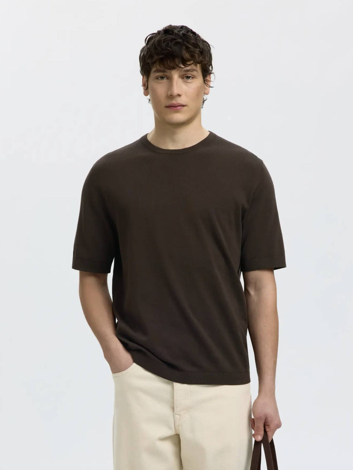 T-shirt in maglia SELECTED 16099828 - Marrone