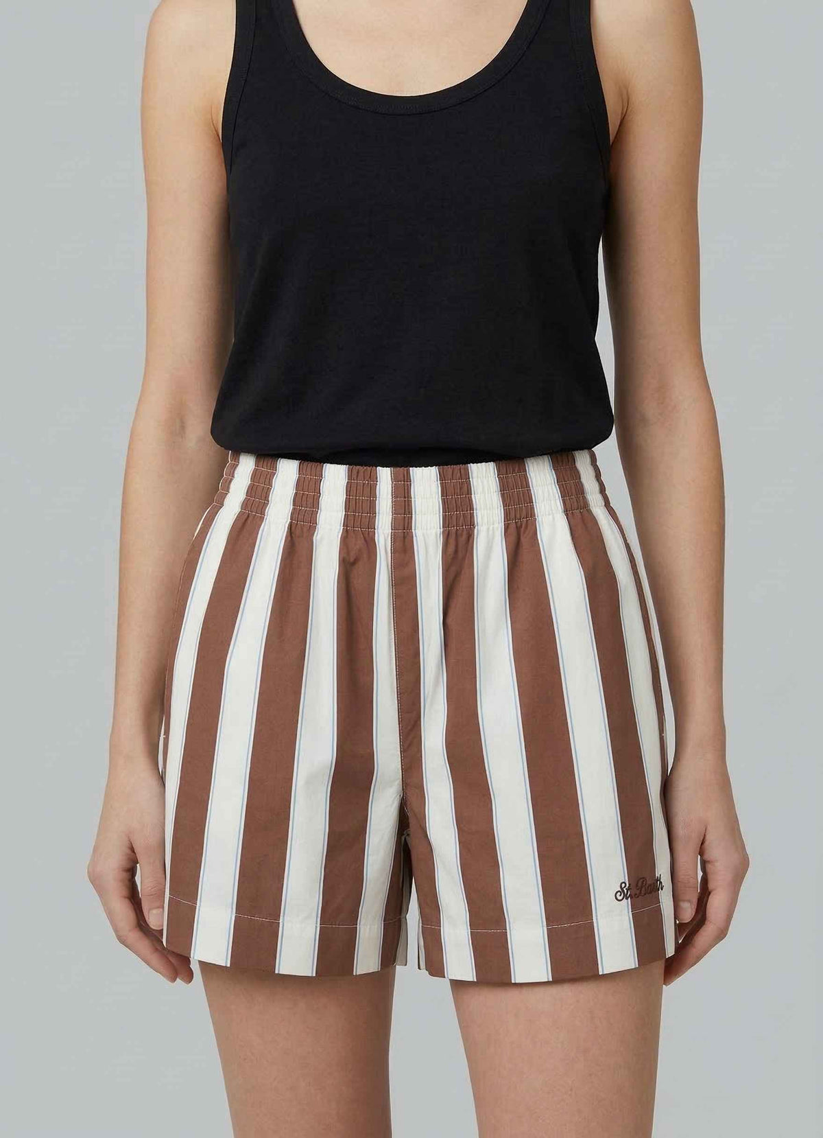 Short SAINT BARTH MEAVE - Cotton Stripes 01418L Bianco/Marrone