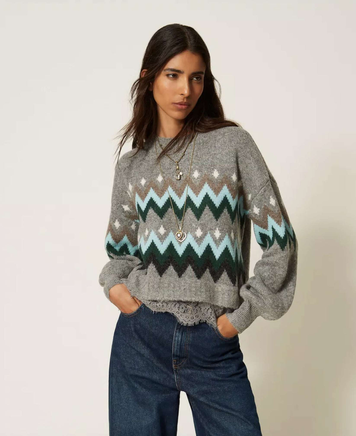 Maglia jacquard con pizzo TWINSET ACTITUDE 3034 - Grigio