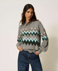 Maglia jacquard con pizzo TWINSET ACTITUDE 3034 - Grigio