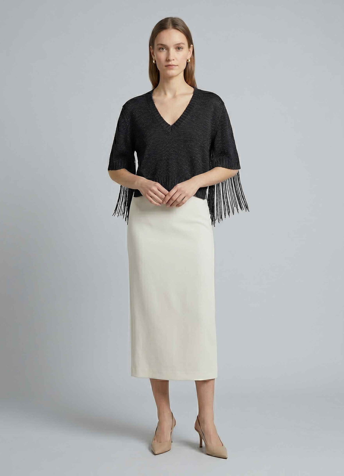 Top in maglia scollo V AKEP 13258 - Nero