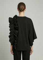 T-shirt asimettrica con ruches WEILI ZHENG S26TS04 - Black