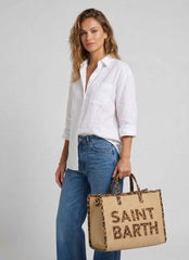 Borsa a spalla SAINT BARTH VIVIAN STRAW 00369L - Leopard