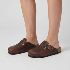 Ciabatta BIRKENSTOCK 860133 Boston BS pelle ingrassata marrone - Wide