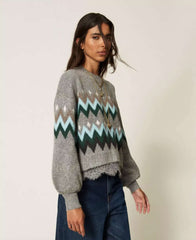 Maglia jacquard con pizzo TWINSET ACTITUDE 3034 - Grigio