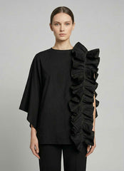 T-shirt asimettrica con ruches WEILI ZHENG S26TS04 - Black